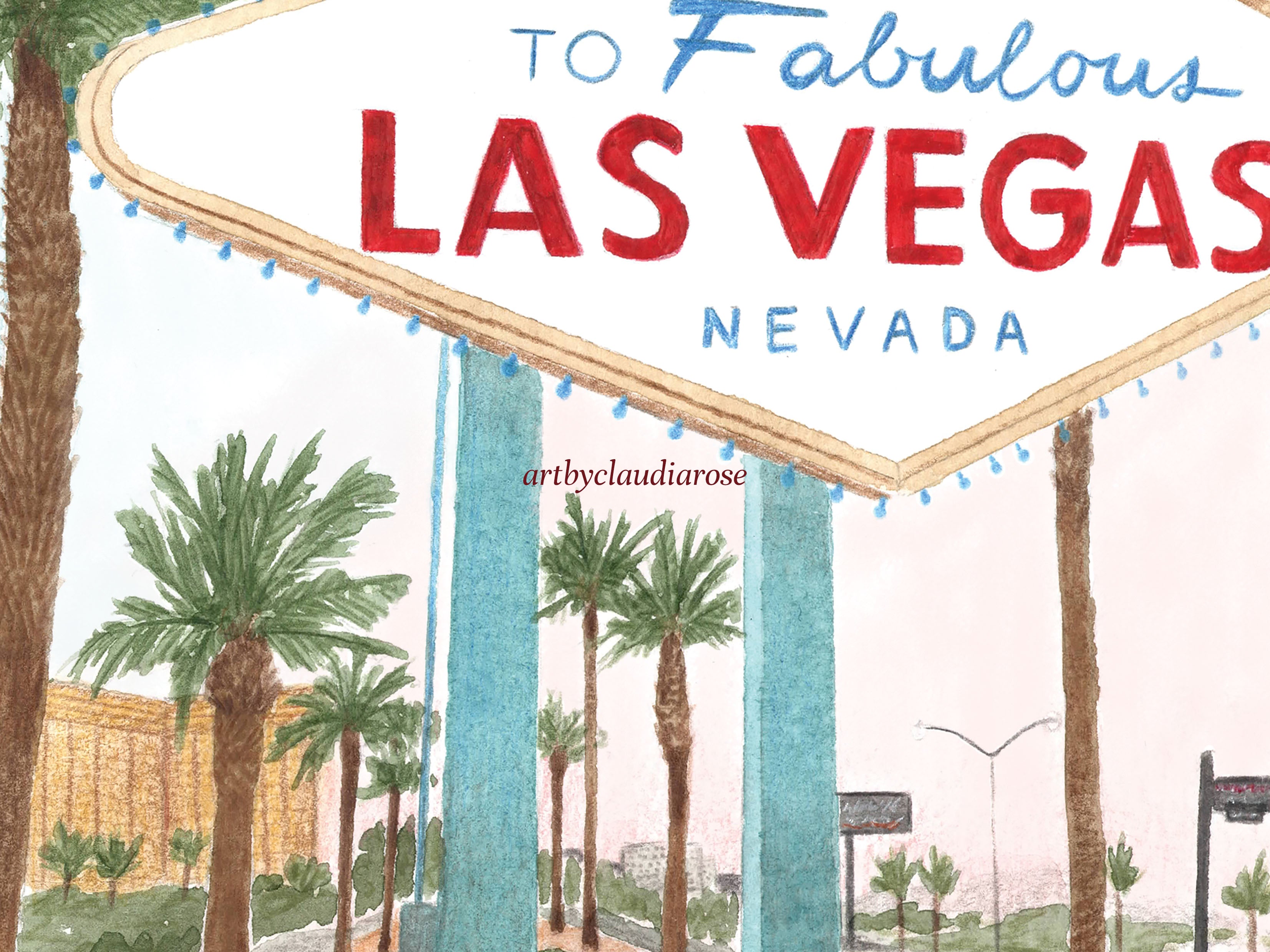 Las Vegas Art Print, Nevada, USA, Travel Watercolour Painting
