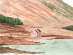 Loch Glass Art Print, Pink House, Scottish Highlands, Scotland, Travel Watercolour Painting