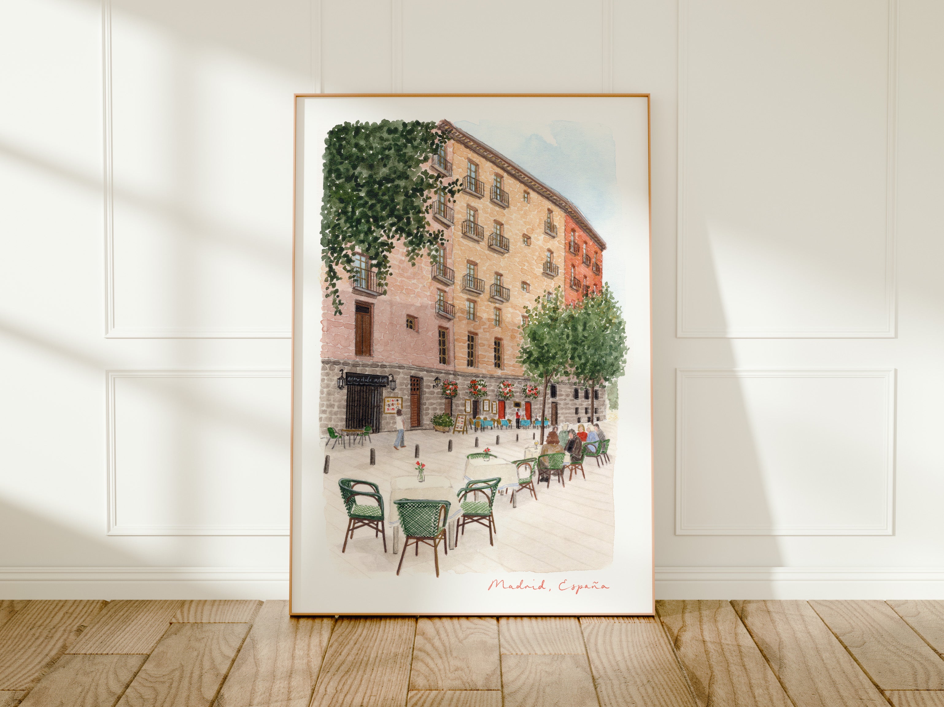 Madrid Art Print, Cava de San Miguel, Plaza Mayor, Spain, Travel Watercolour Painting
