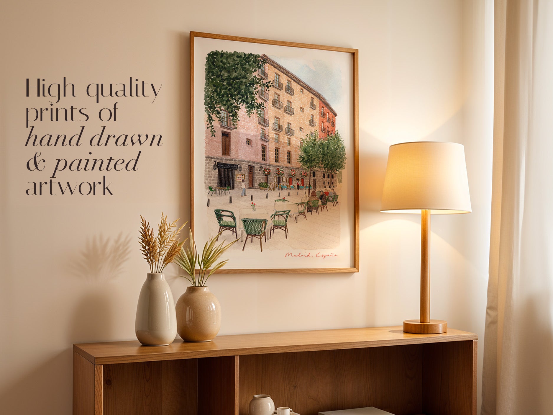 Madrid Art Print, Cava de San Miguel, Plaza Mayor, Spain, Travel Watercolour Painting