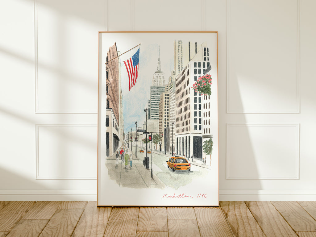 Manhattan Art Print, Empire State Building, New York City, USA, Travel Watercolour Painting