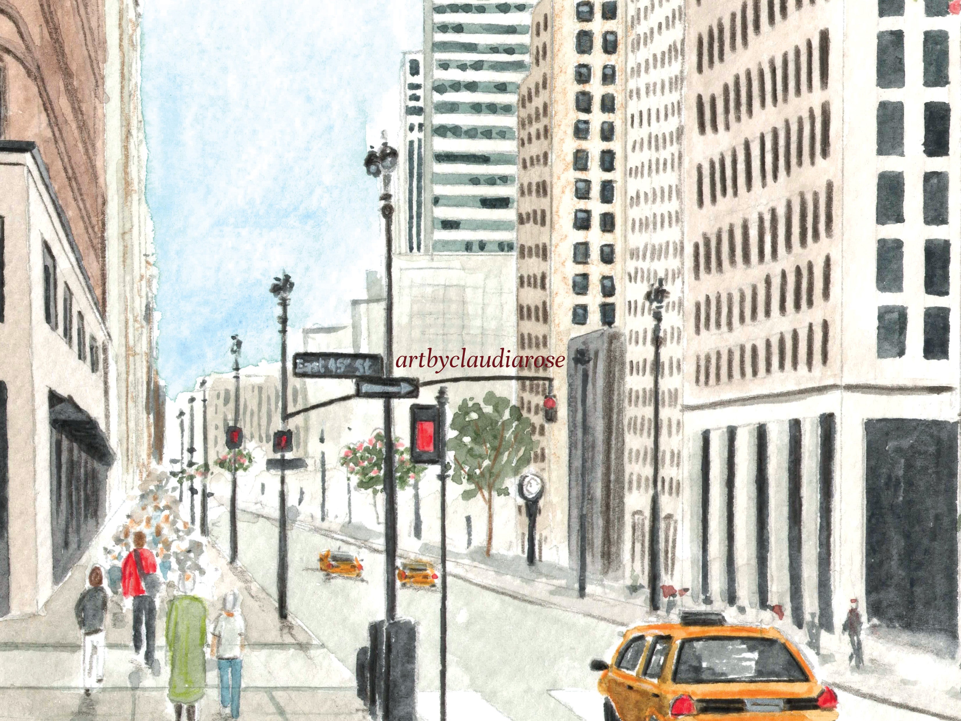 Manhattan Art Print, Empire State Building, New York City, USA, Travel Watercolour Painting