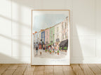 Notting Hill Art Print, London, Portobello Road Market, England, Travel Watercolour Painting