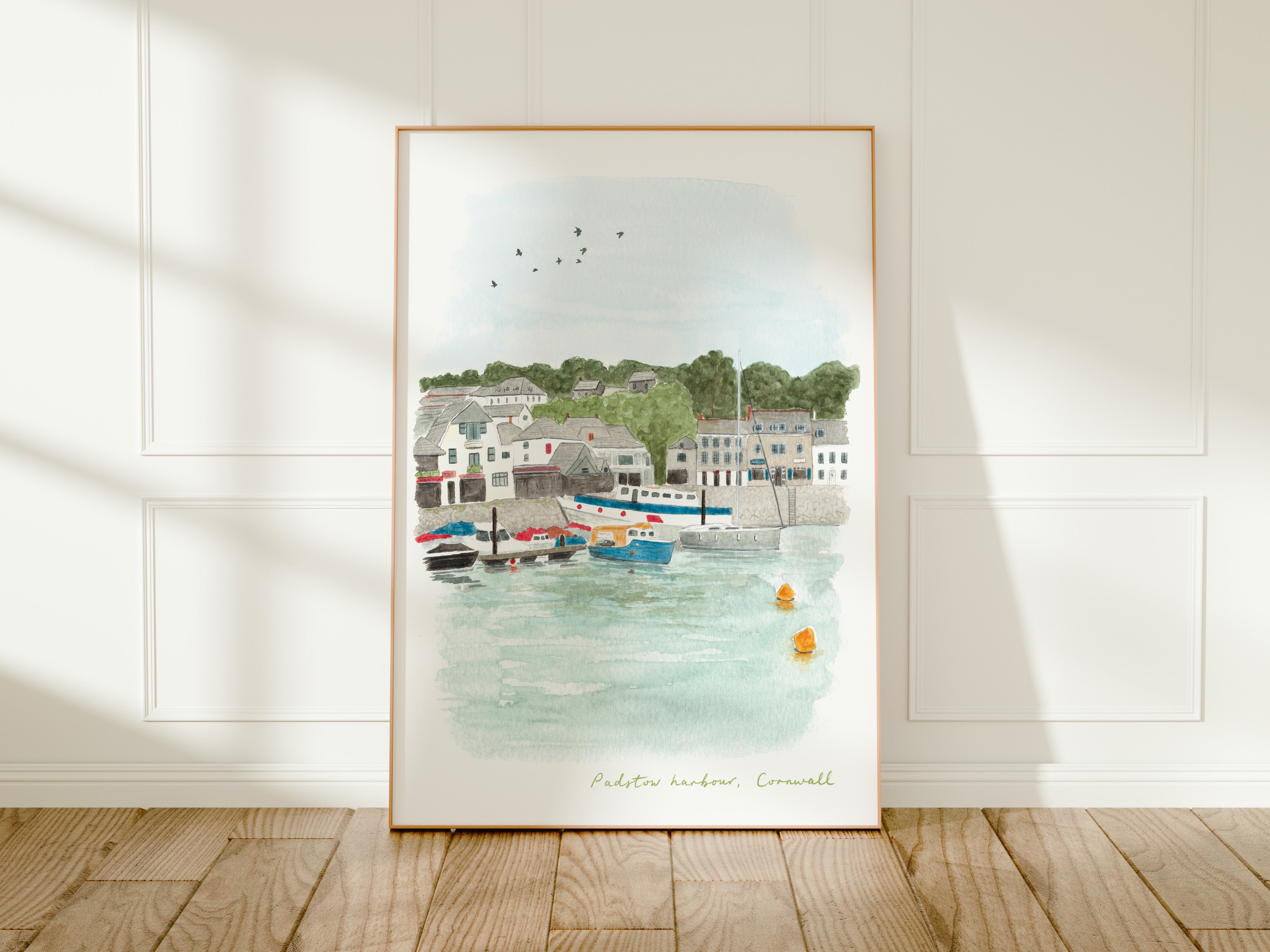 Padstow Harbour Art Print, Cornwall, River Camel, England, Travel Watercolour Painting
