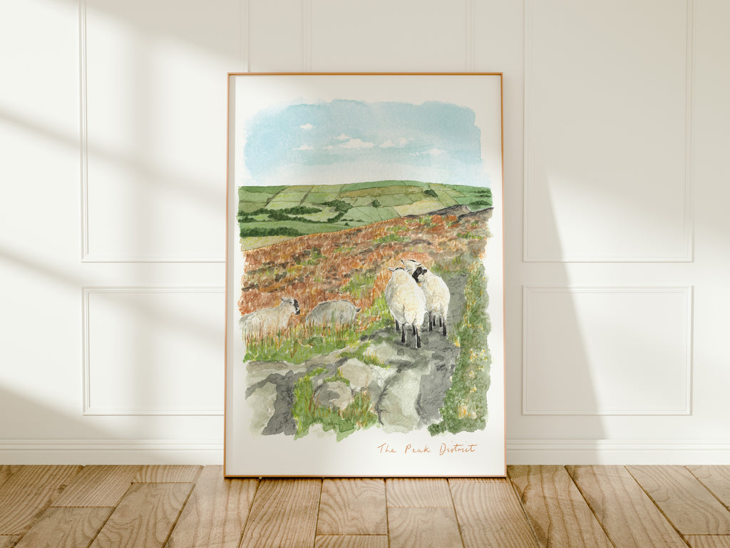 Peak District Art Print, Derbyshire, Staffordshire, England, Travel Watercolour Painting