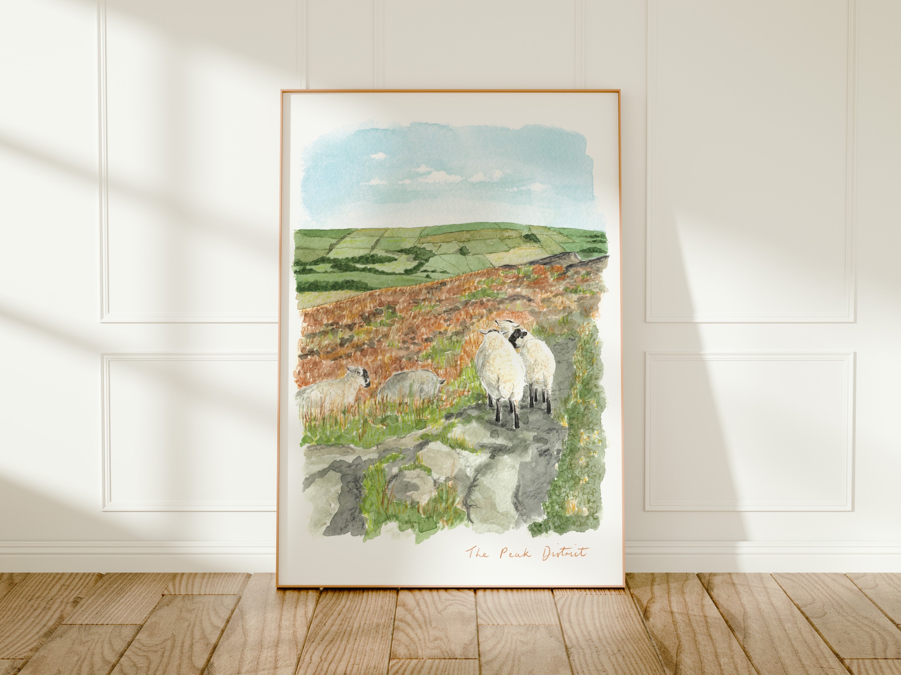 Peak District Art Print, Derbyshire, Staffordshire, England, Travel Watercolour Painting