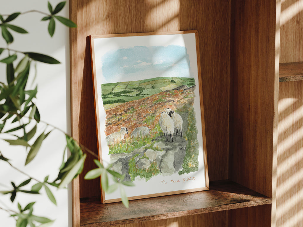 Peak District Art Print, Derbyshire, Staffordshire, England, Travel Watercolour Painting