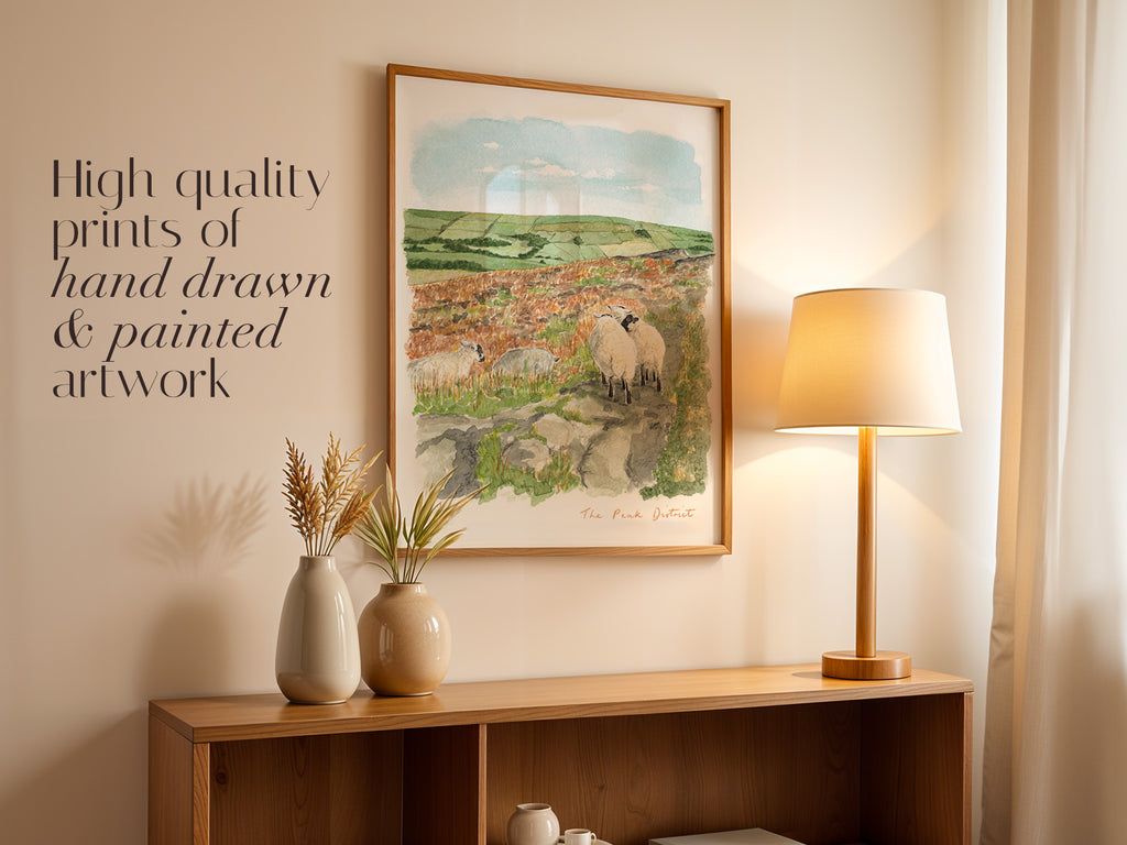 Peak District Art Print, Derbyshire, Staffordshire, England, Travel Watercolour Painting