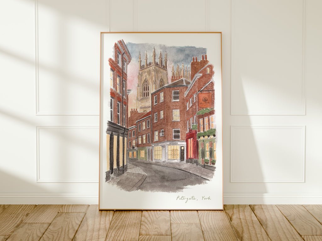 York Art Print, Petergate, York Minster, Yorkshire, Travel Watercolour Painting