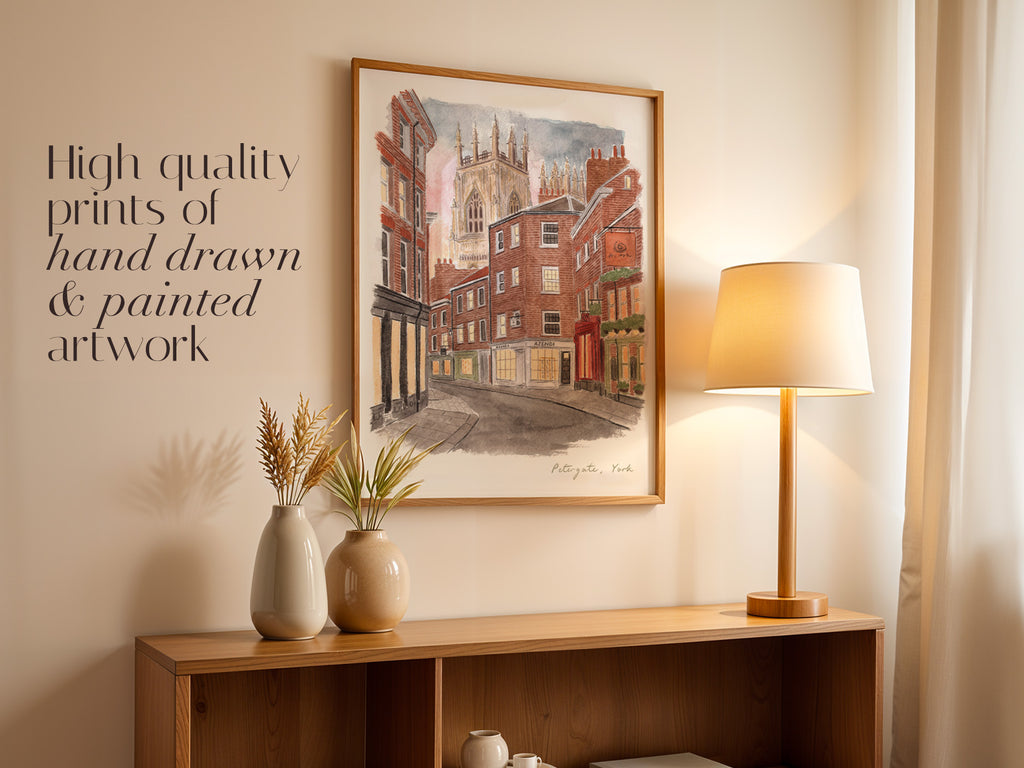 York Art Print, Petergate, York Minster, Yorkshire, Travel Watercolour Painting