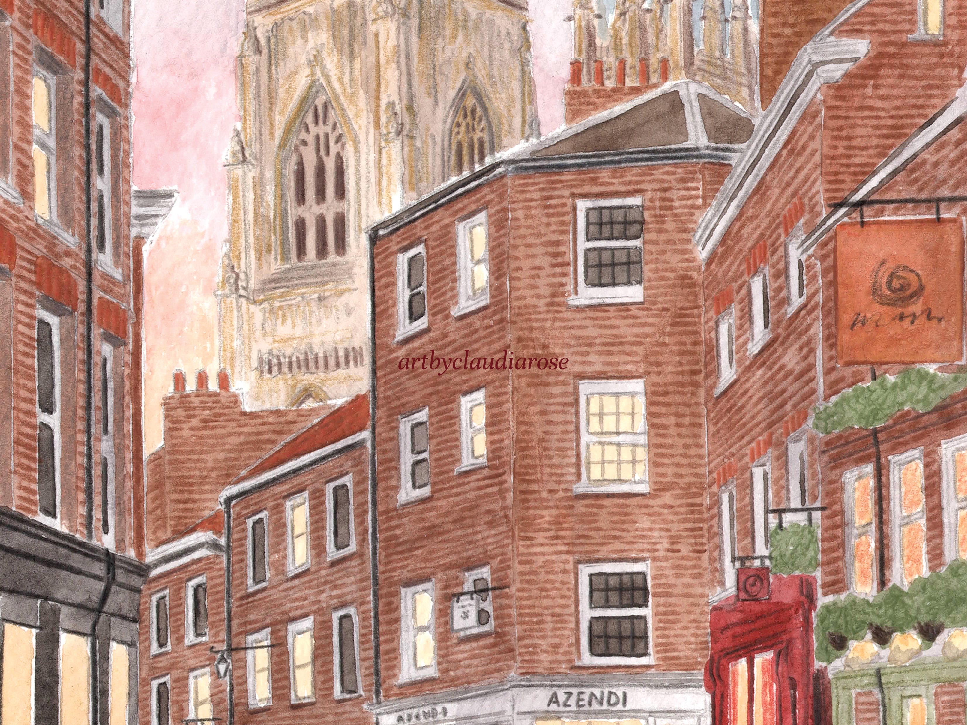 York Art Print, Petergate, York Minster, Yorkshire, Travel Watercolour Painting