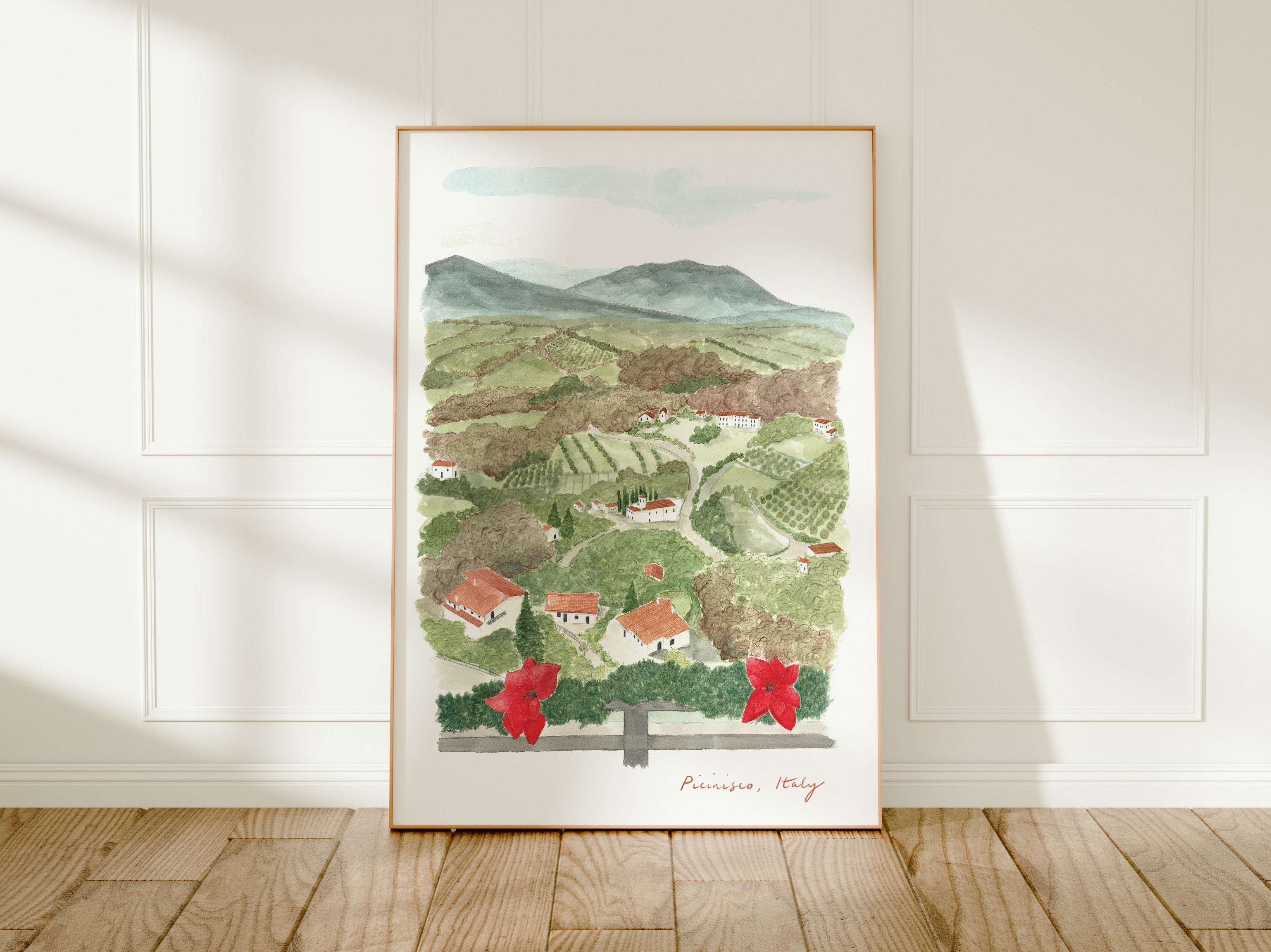 Picinisco Art Print, Valle di Comino, Italy, Travel Watercolour Painting
