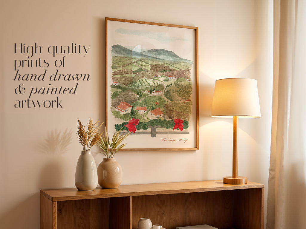 Picinisco Art Print, Valle di Comino, Italy, Travel Watercolour Painting