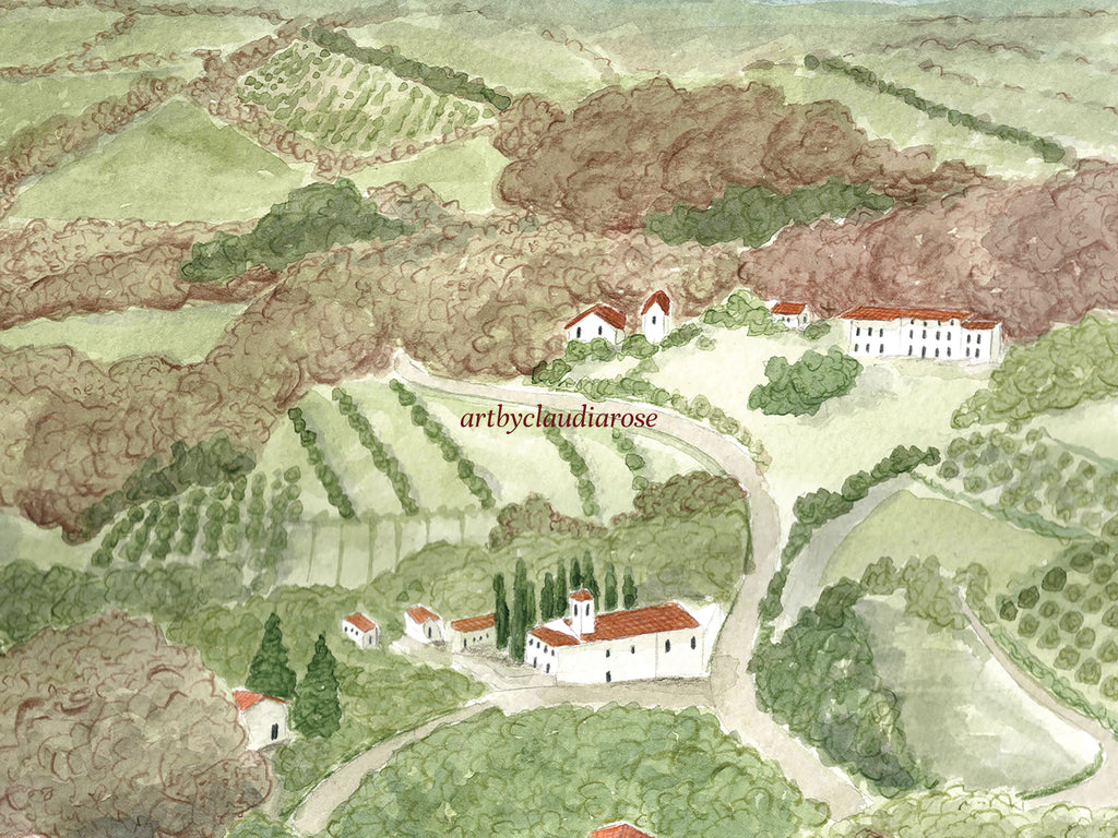 Picinisco Art Print, Valle di Comino, Italy, Travel Watercolour Painting