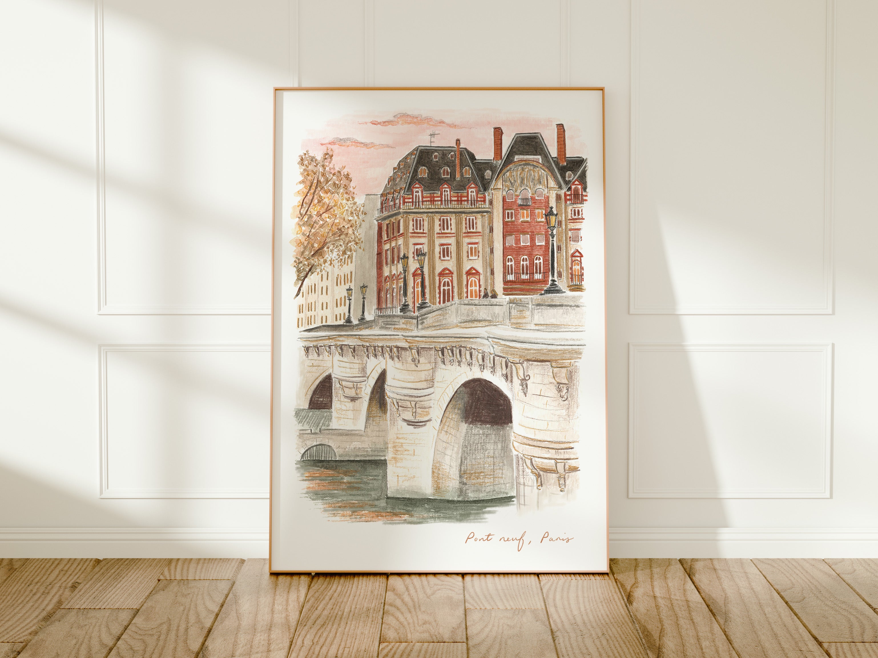 Pont Neuf Bridge Art Print, Paris, River Seine, France, Travel Watercolour Painting