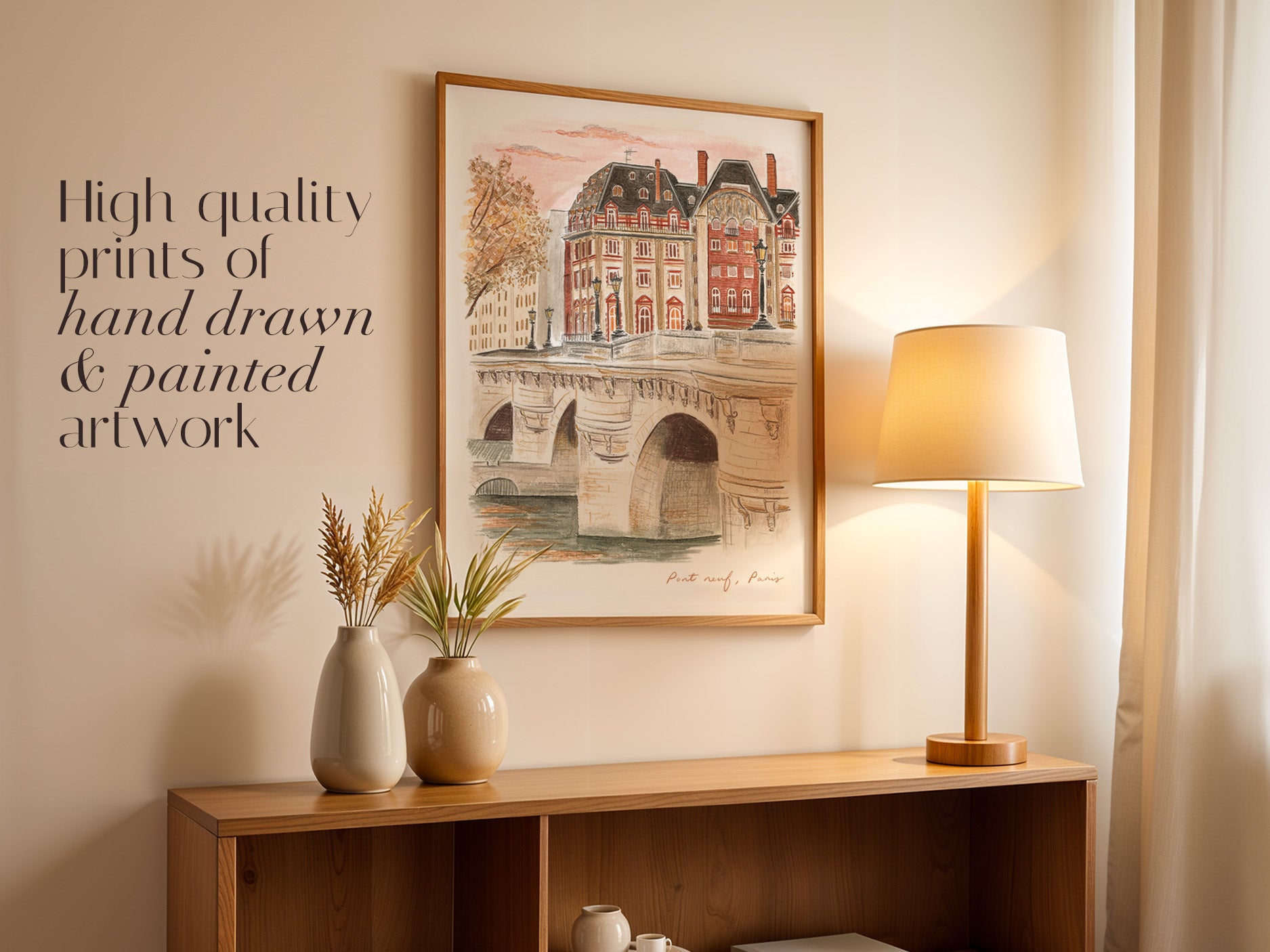 Pont Neuf Bridge Art Print, Paris, River Seine, France, Travel Watercolour Painting