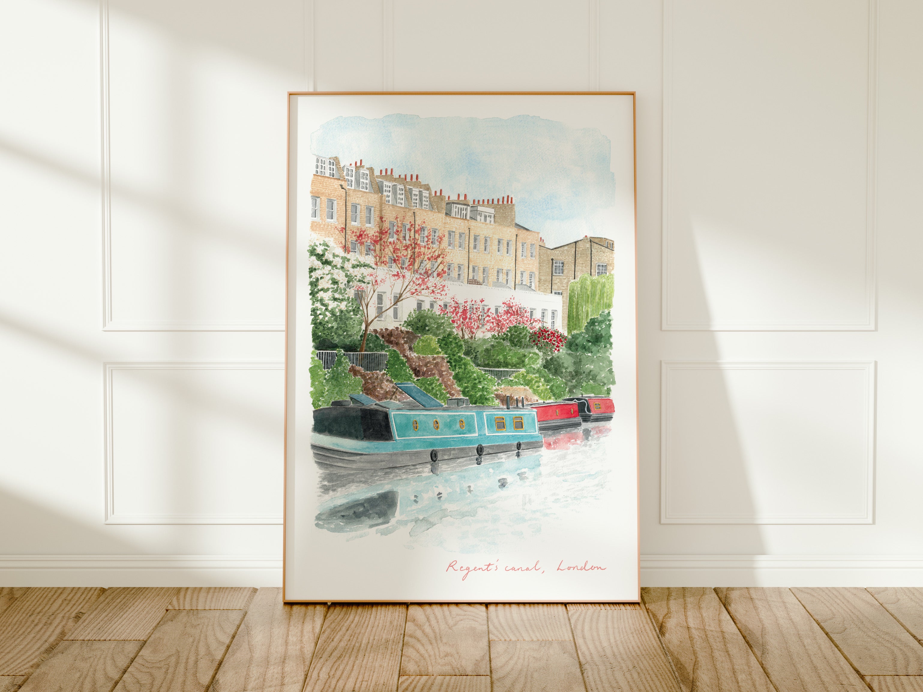 Regent's Canal Art Print, London, Islington, England, Travel Watercolour Painting
