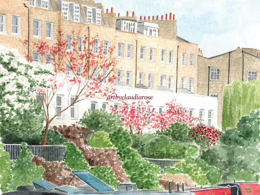 Regent's Canal Art Print, London, Islington, England, Travel Watercolour Painting