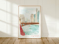 Chicago Art Print, Riverwalk, Illinois, USA, Travel Watercolour Painting
