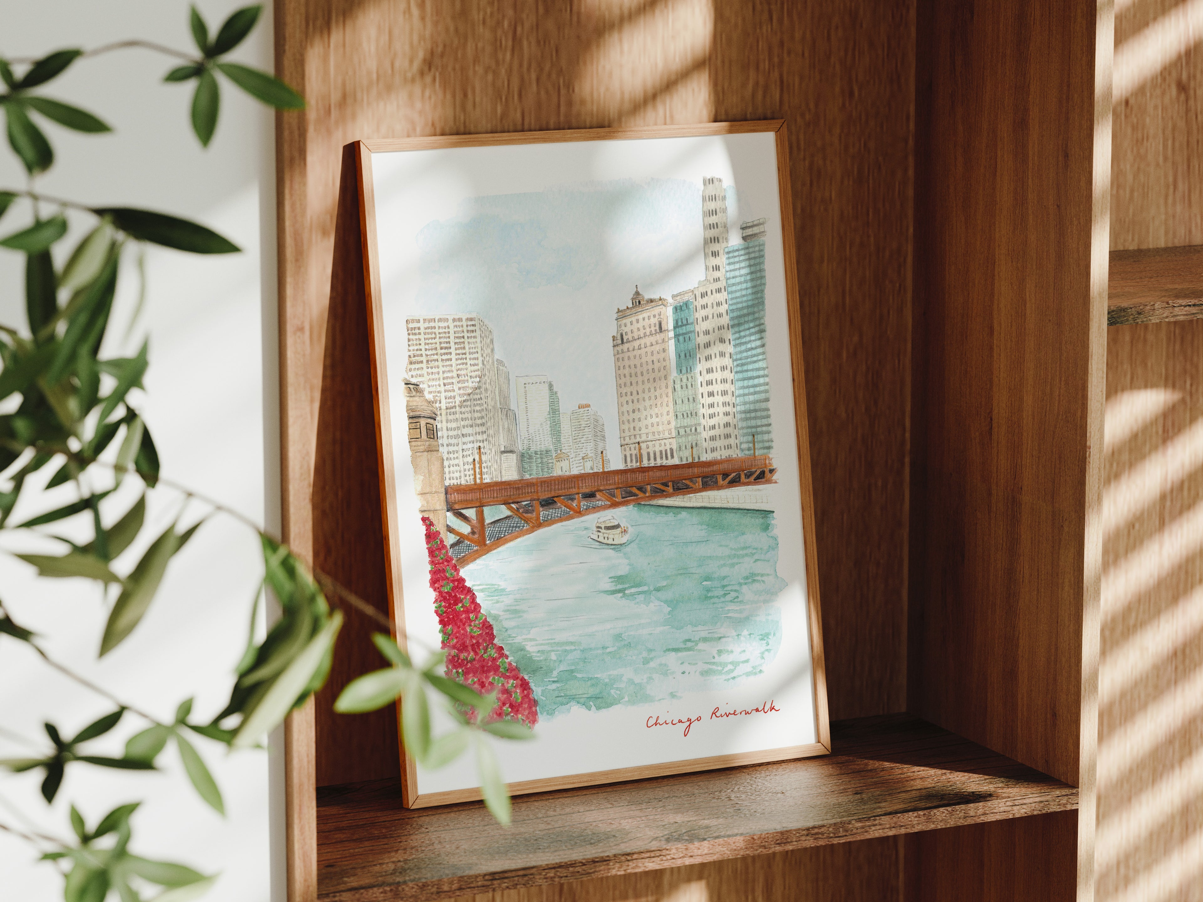 Chicago Art Print, Riverwalk, Illinois, USA, Travel Watercolour Painting