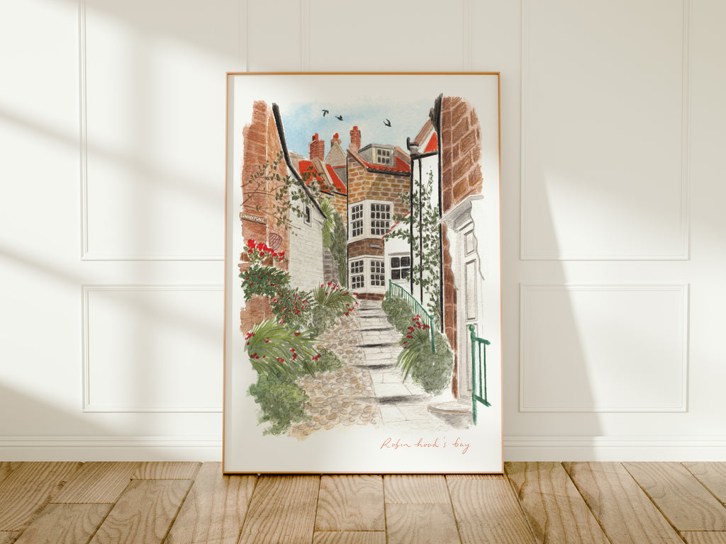 Robin Hood's Bay Art Print, North York Moors, Yorkshire, England, Travel Watercolour Painting
