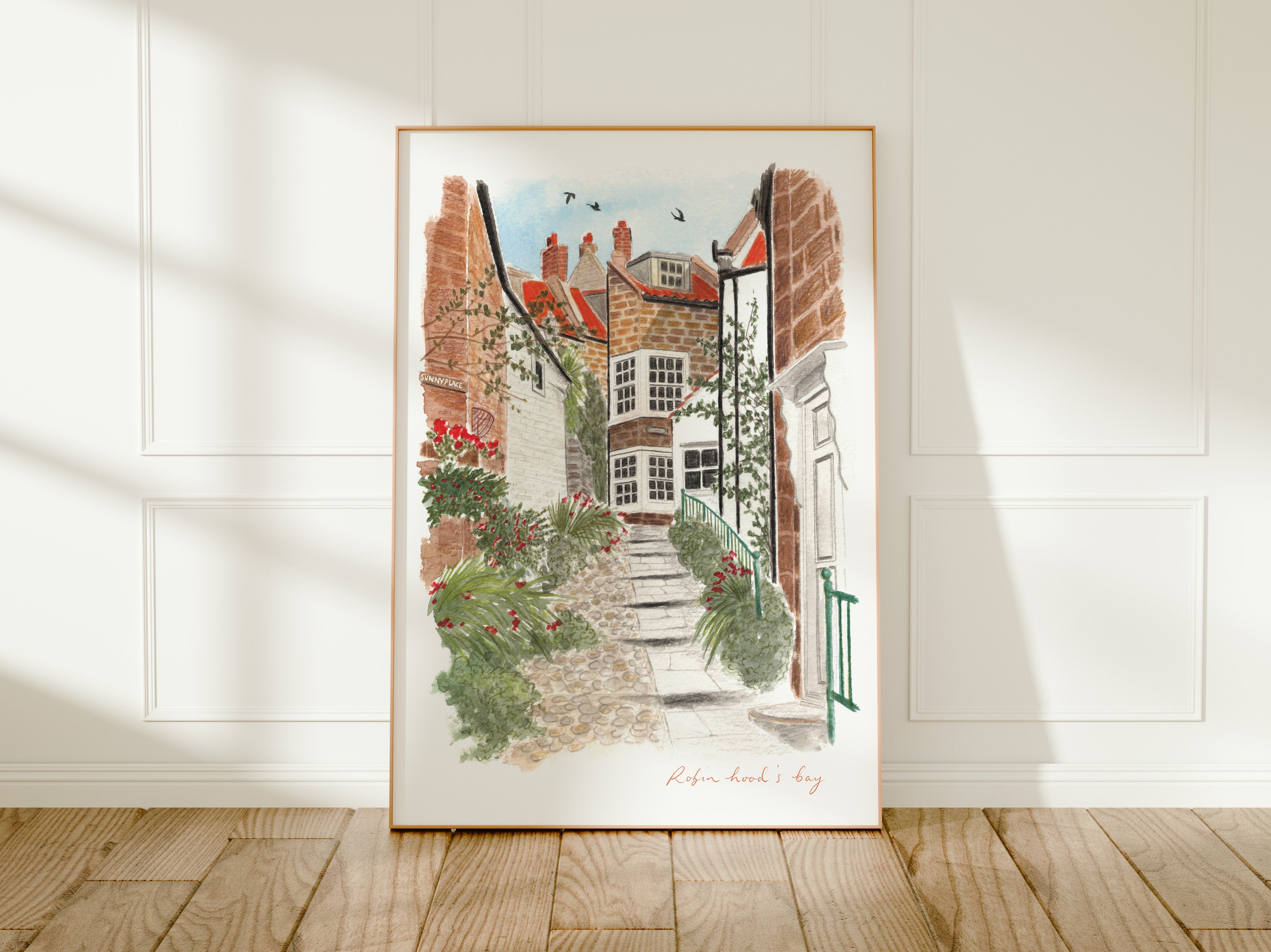 Robin Hood's Bay Art Print, North York Moors, Yorkshire, England, Travel Watercolour Painting
