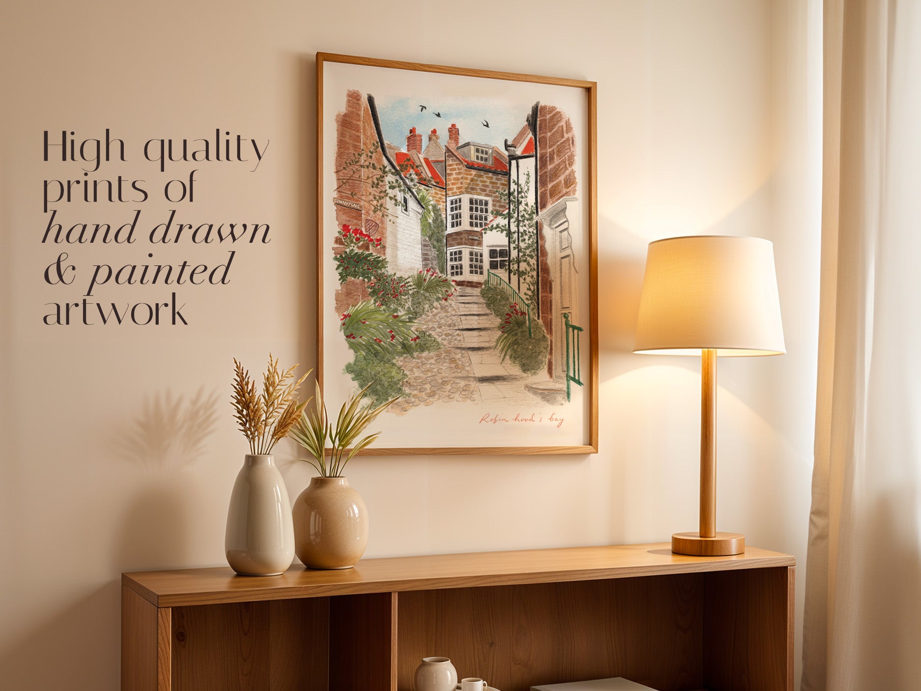 Robin Hood's Bay Art Print, North York Moors, Yorkshire, England, Travel Watercolour Painting