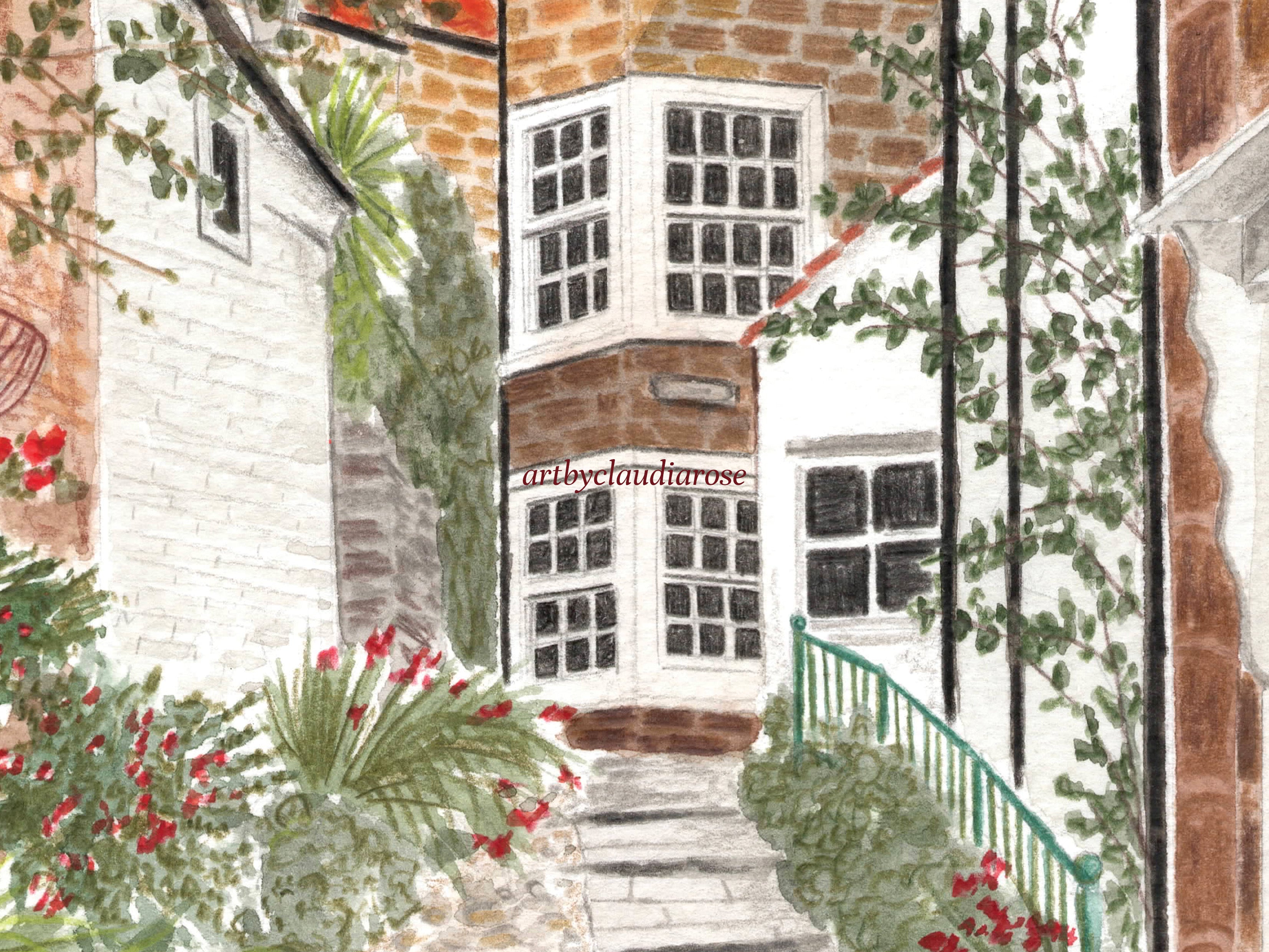 Robin Hood's Bay Art Print, North York Moors, Yorkshire, England, Travel Watercolour Painting