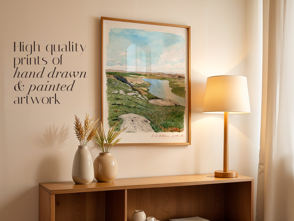 Loch Ruthven Art Print, Scottish Highlands, Scotland, Travel Watercolour Painting