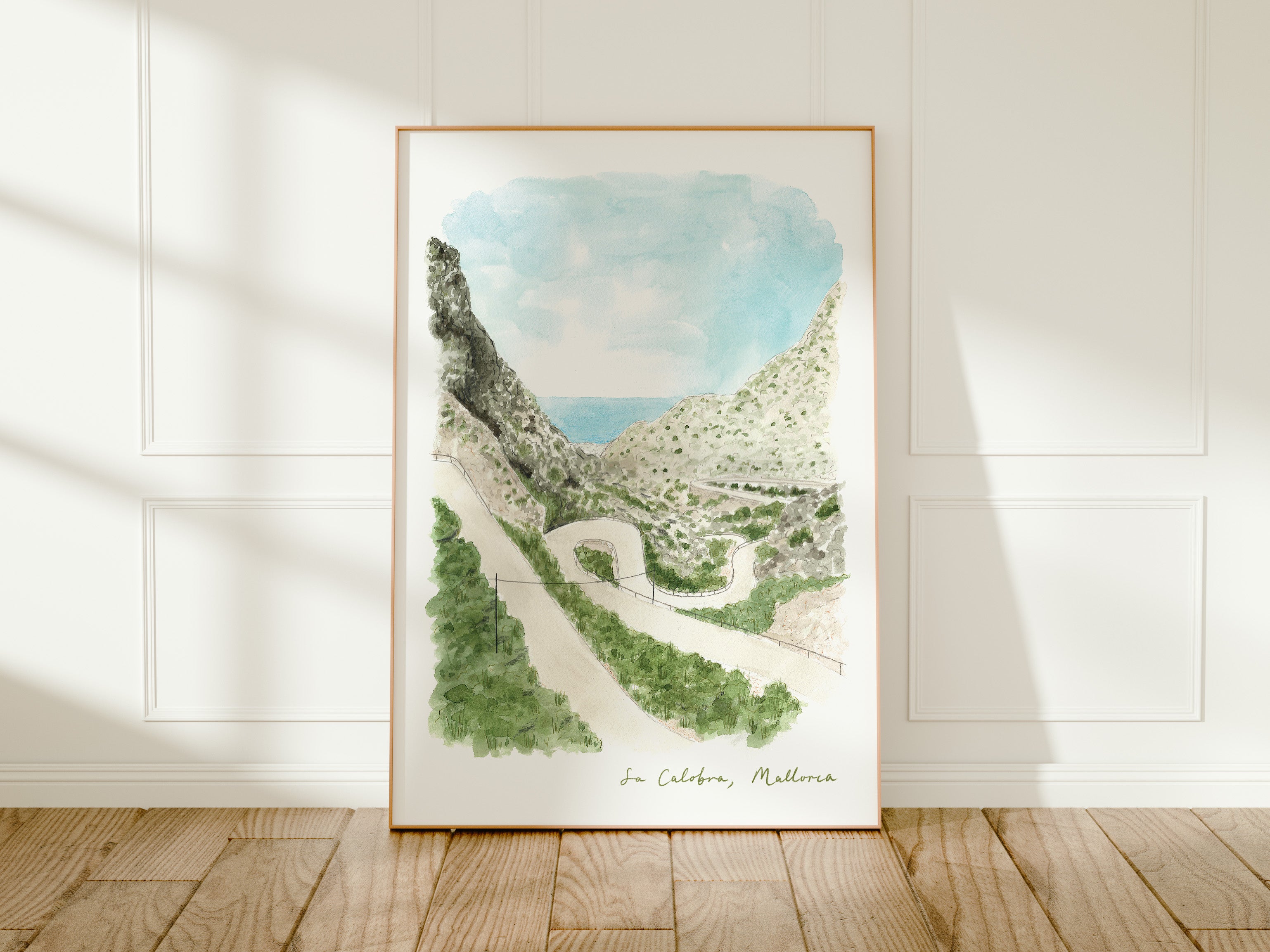 Sa Calobra Road Art Print, Mallorca, Spain, Travel Watercolour Painting