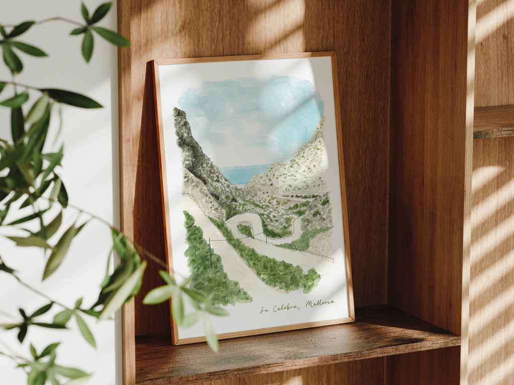 Sa Calobra Road Art Print, Mallorca, Spain, Travel Watercolour Painting