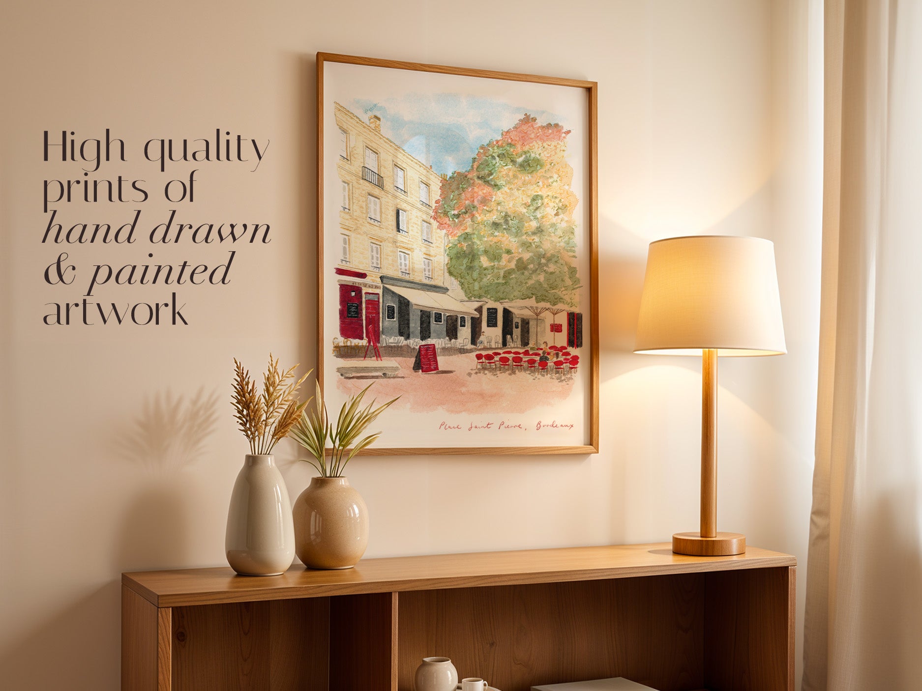 Bordeaux Art Print, Saint Pierre Town Square, France, Travel Watercolour Painting