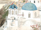 Santorini Art Print, Greek Islands, Greece, Travel Watercolour Painting