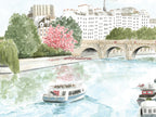 River Seine Art Print, Paris, Pont Neuf, France, Travel Watercolour Painting