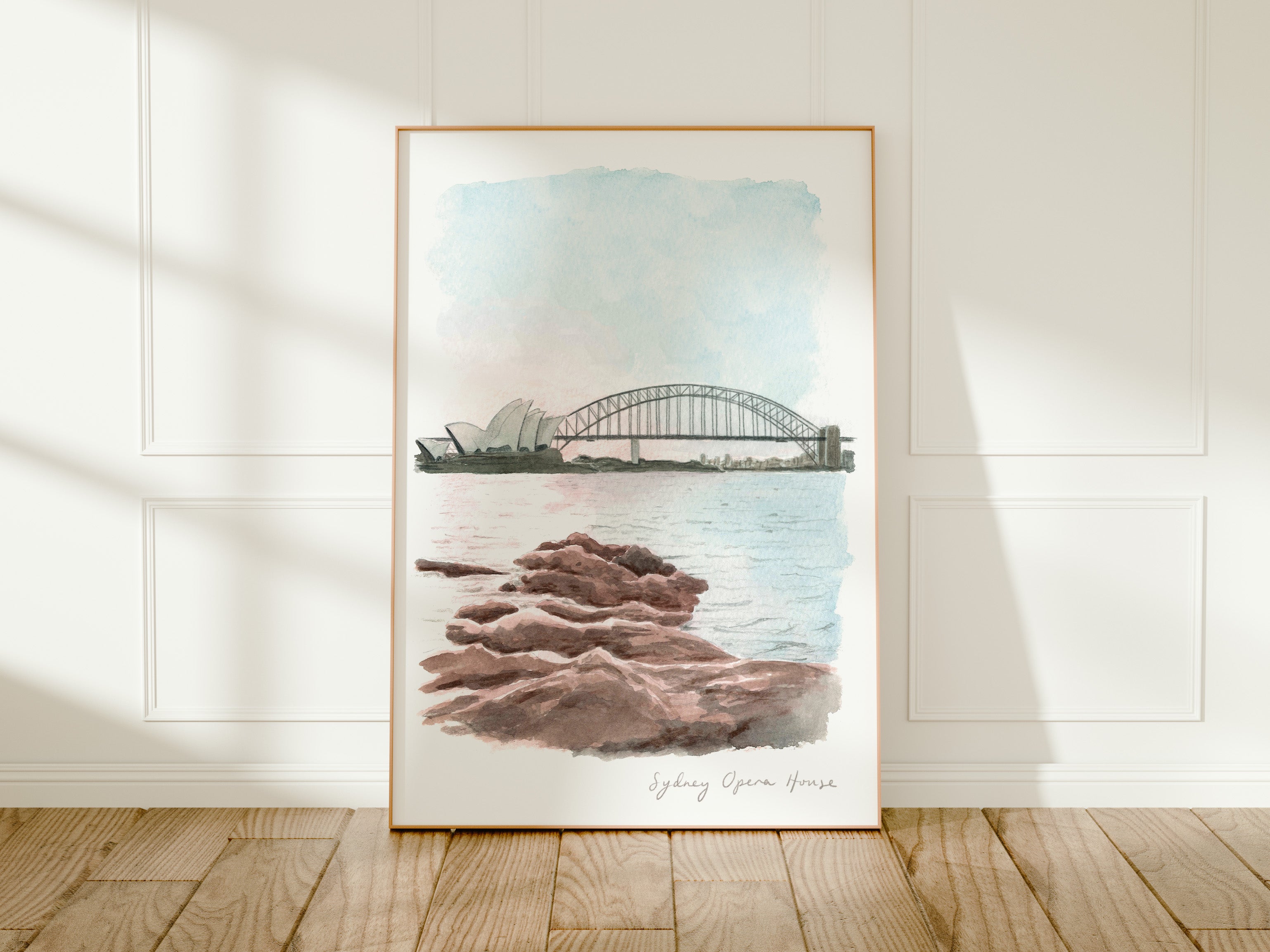 Sydney Opera House Art Print, Australia, Harbour Beach, Travel Watercolour Painting