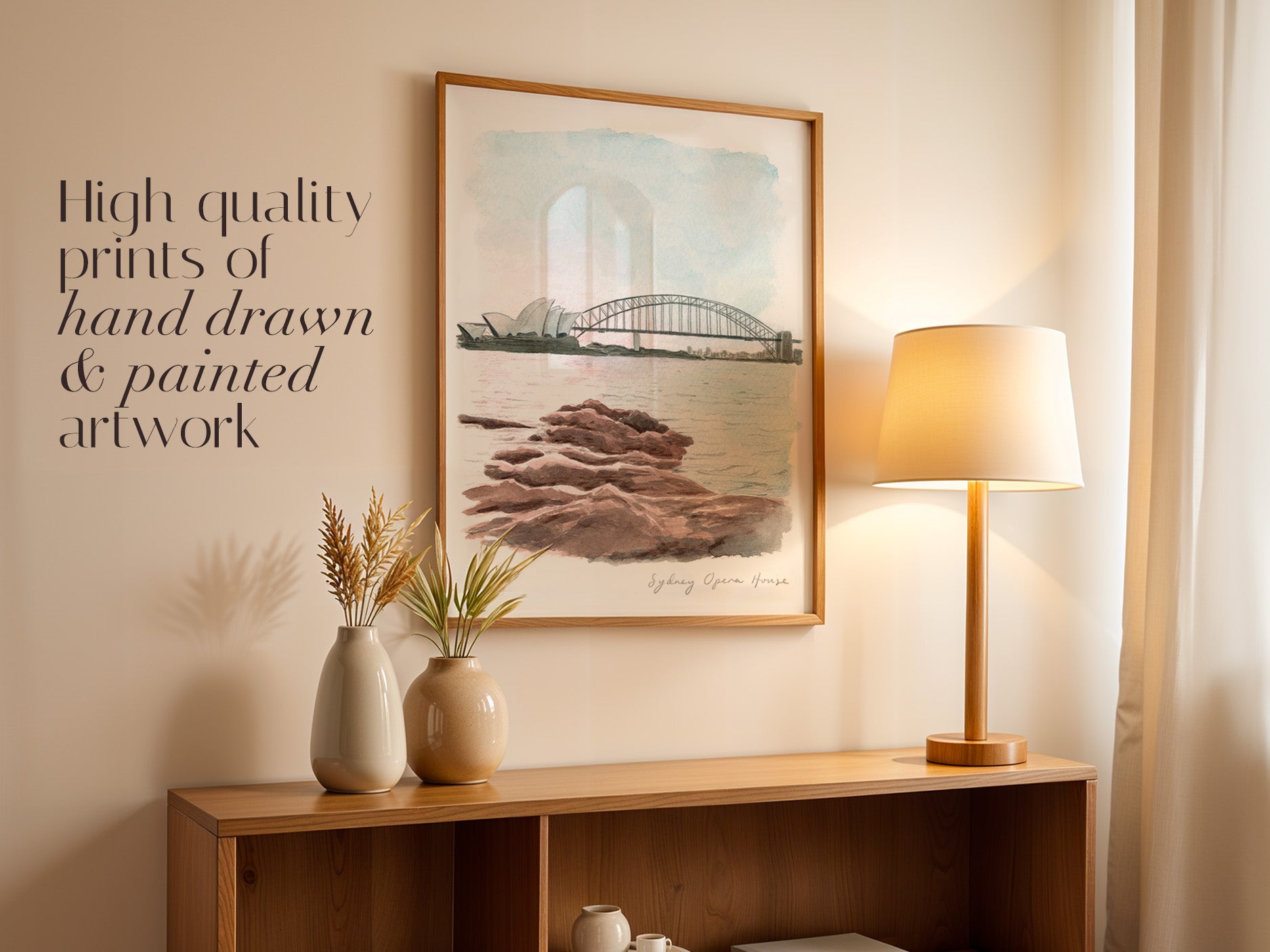 Sydney Opera House Art Print, Australia, Harbour Beach, Travel Watercolour Painting