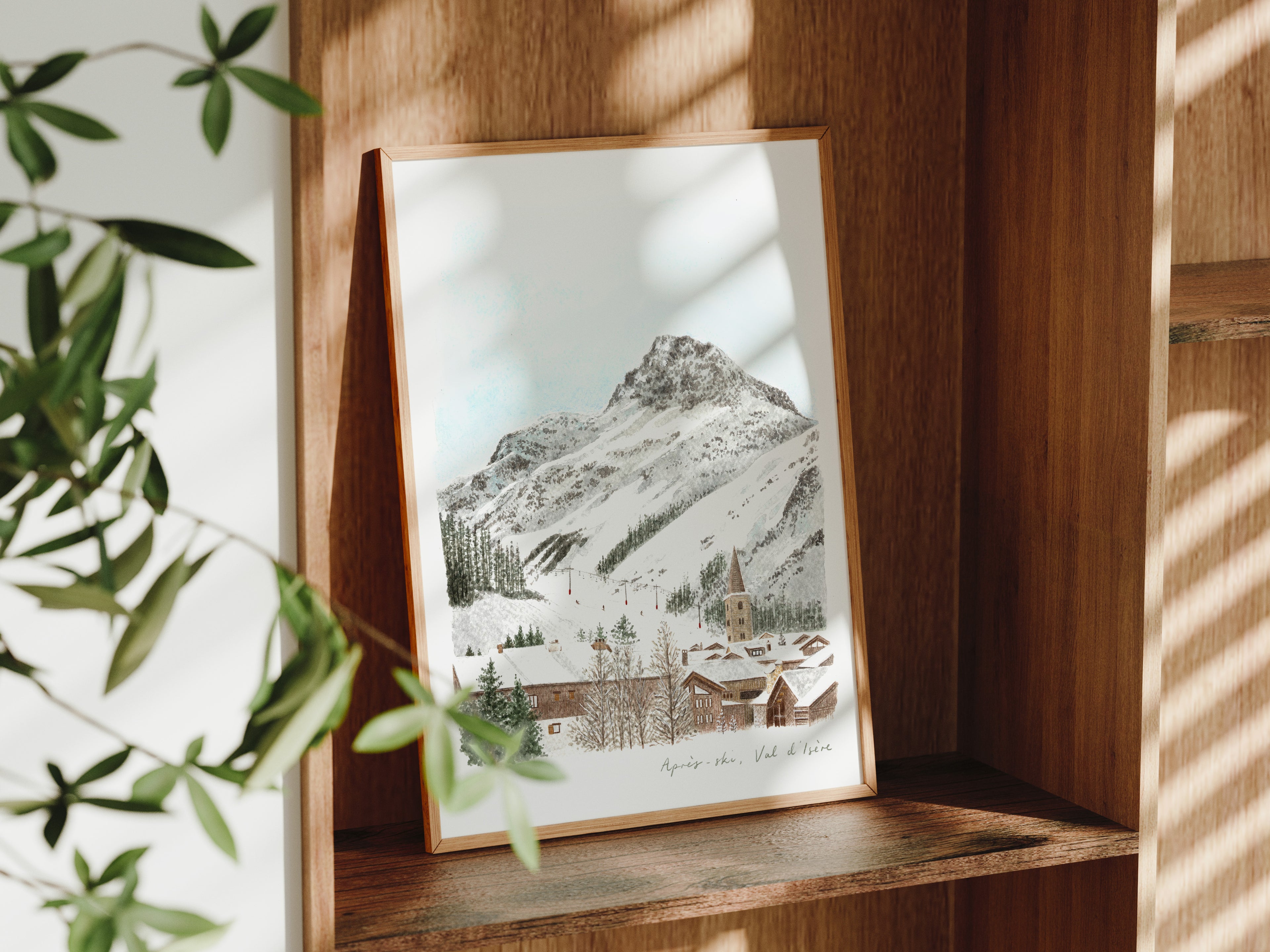 French Alps Art Print, Val d'Isere Ski Resort, France, Travel Watercolour Painting