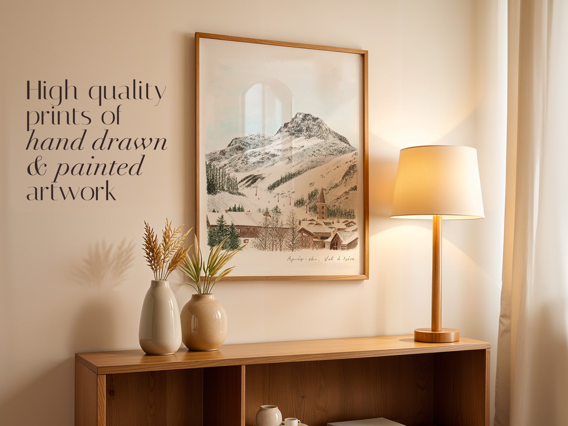 French Alps Art Print, Val d'Isere Ski Resort, France, Travel Watercolour Painting