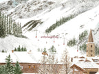 French Alps Art Print, Val d'Isere Ski Resort, France, Travel Watercolour Painting
