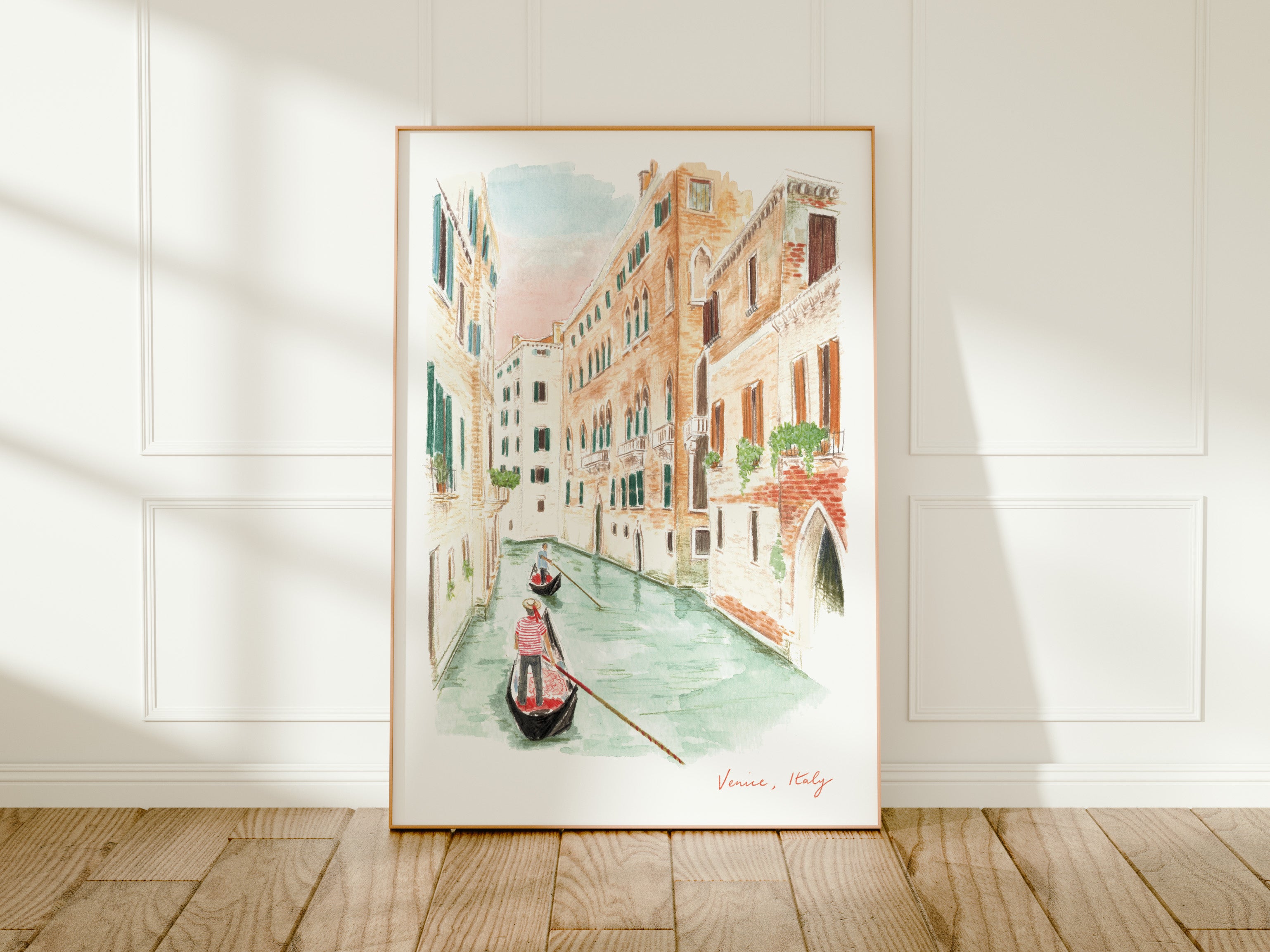 Venice Art Print, Rialto Bridge, Gondola Ride, Italy, Travel Watercolour Painting