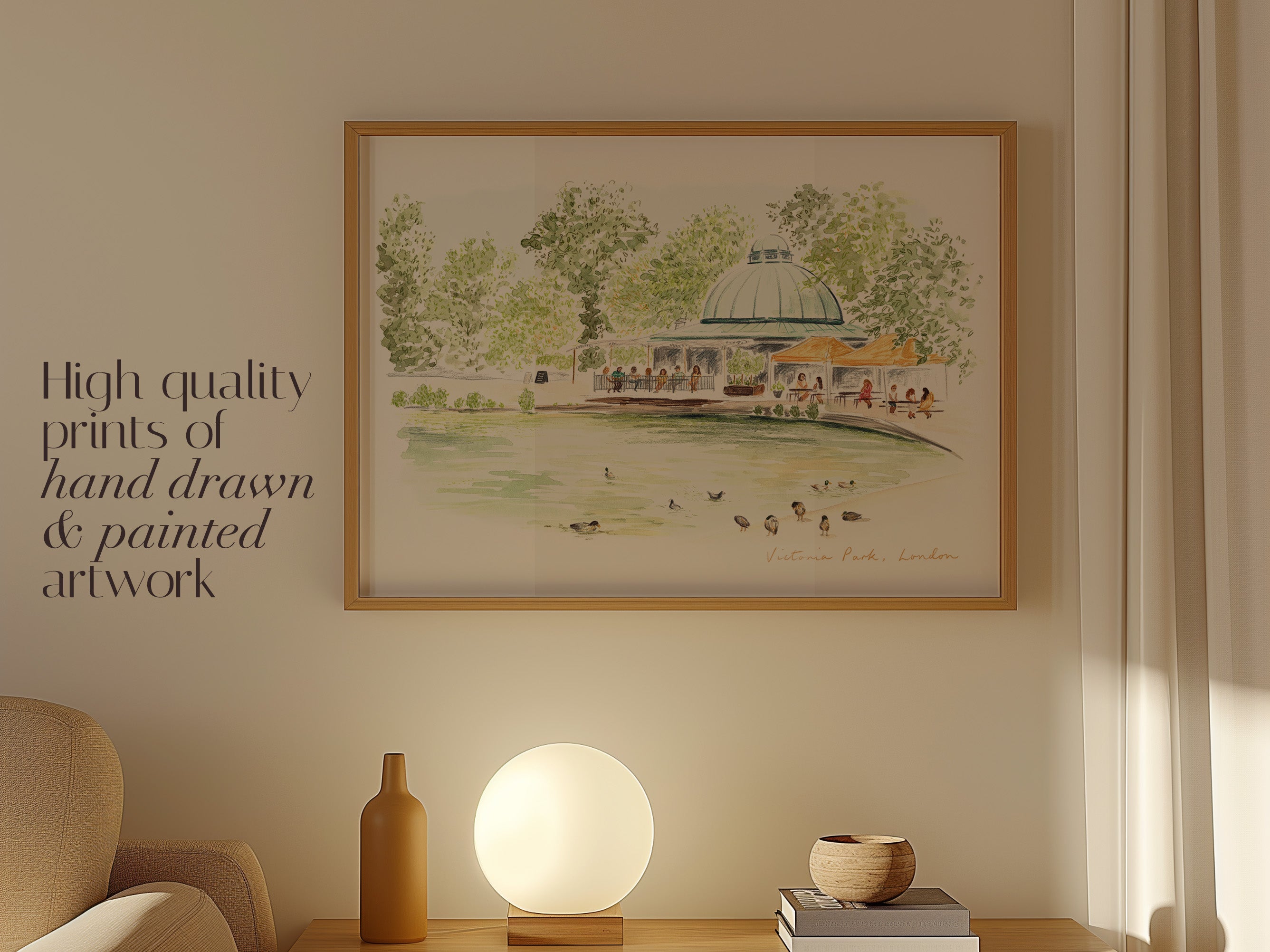 Victoria Park Art Print, London, Tower Hamlet, England, Travel Watercolour Painting