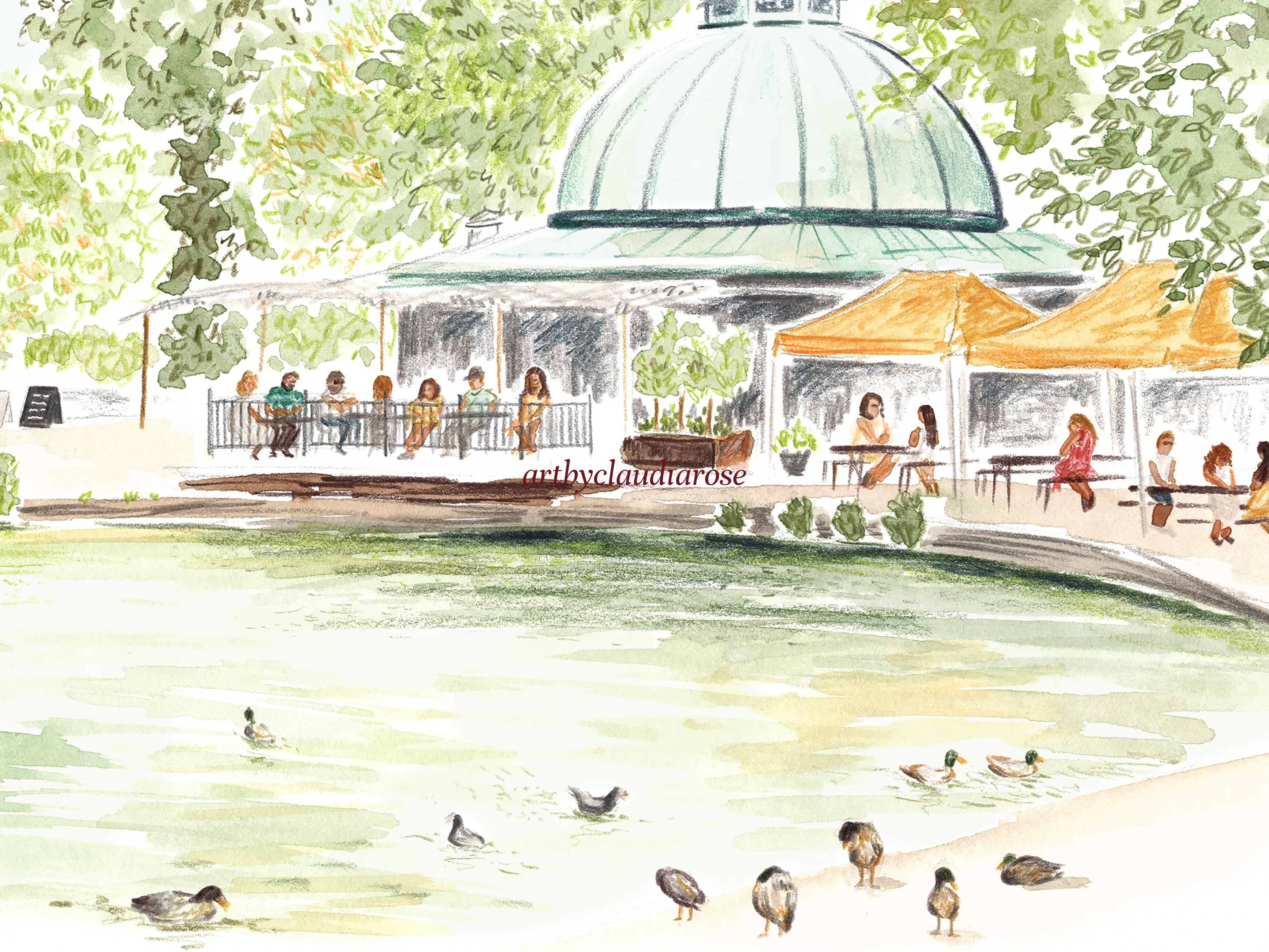 Victoria Park Art Print, London, Tower Hamlet, England, Travel Watercolour Painting