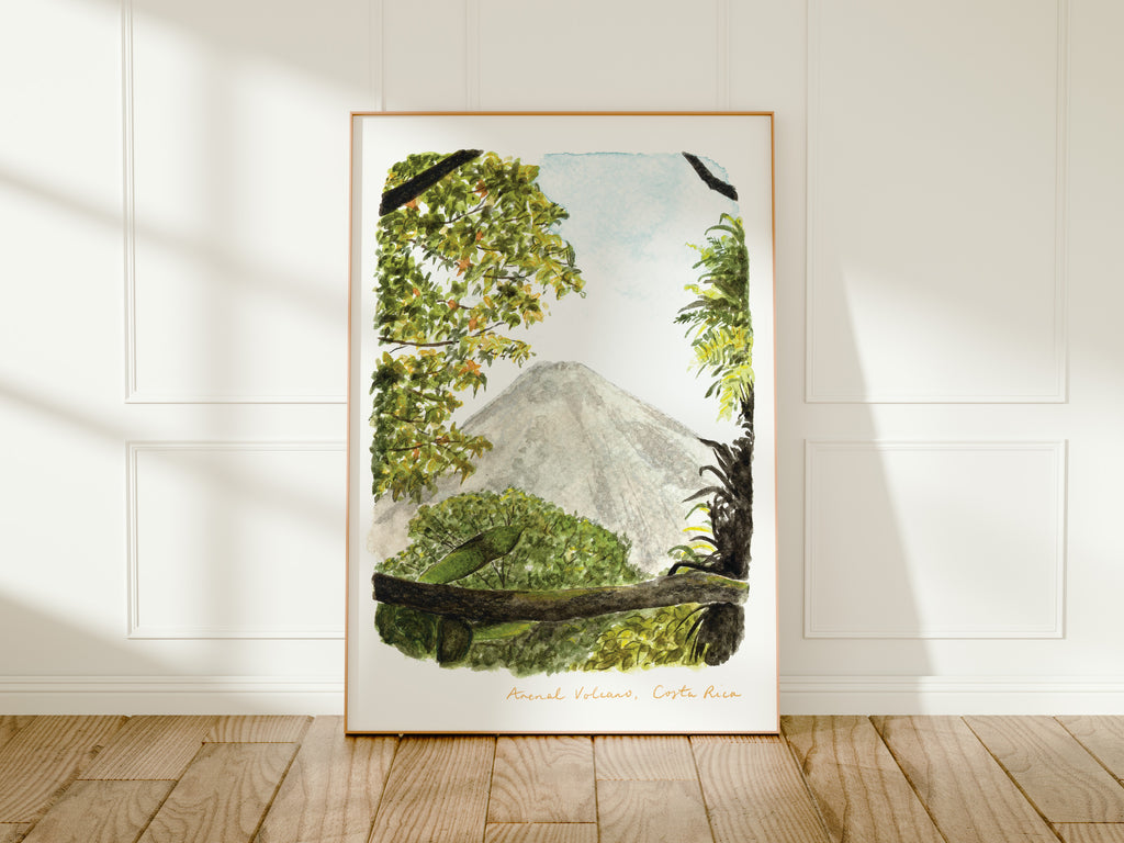 Costa Rica Art Print, Arenal Volcano, USA, Travel Watercolour Painting