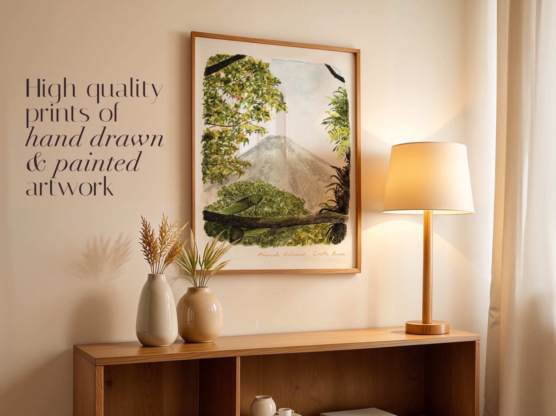 Costa Rica Art Print, Arenal Volcano, USA, Travel Watercolour Painting