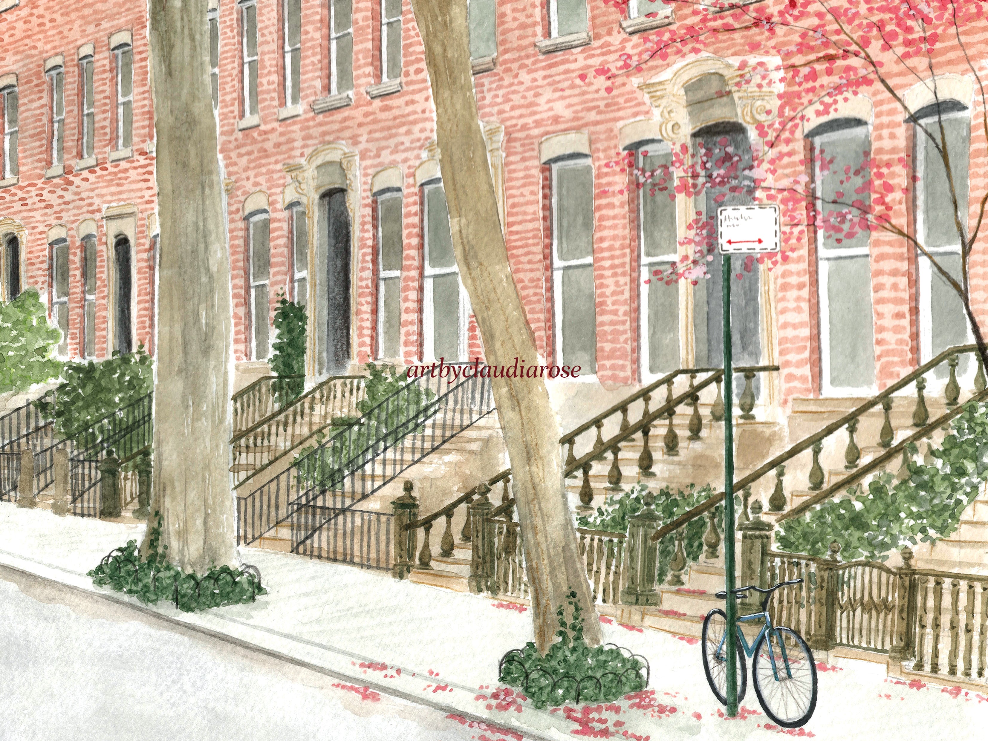 West Village Art Print, New York City, Manhattan, USA, Travel Watercolour Painting