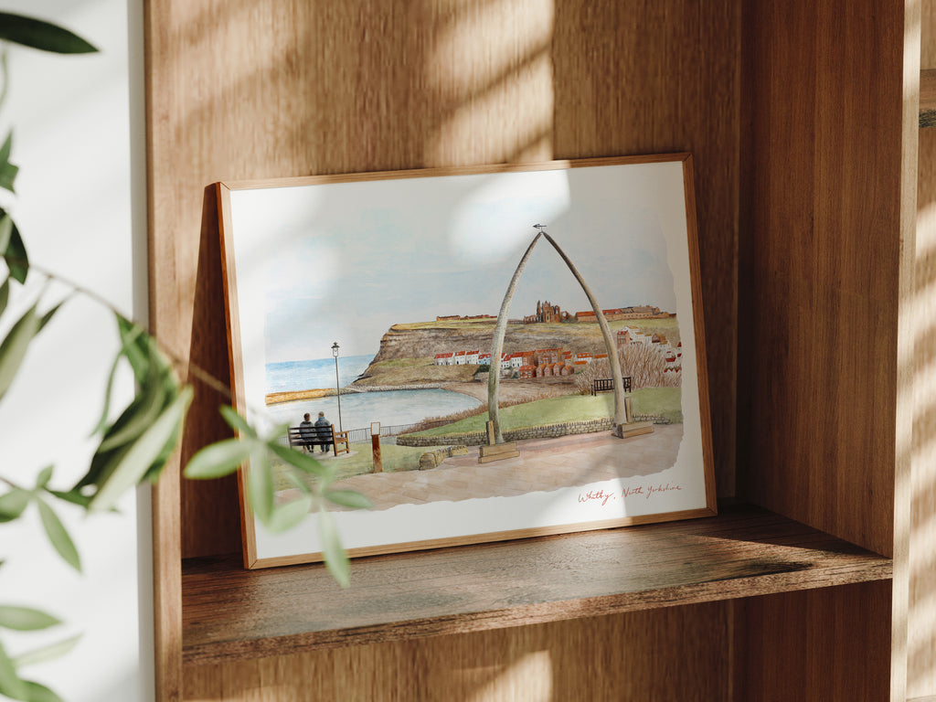 Whitby Art Print, North Yorkshire, Whalebones, England, Travel Watercolour Painting