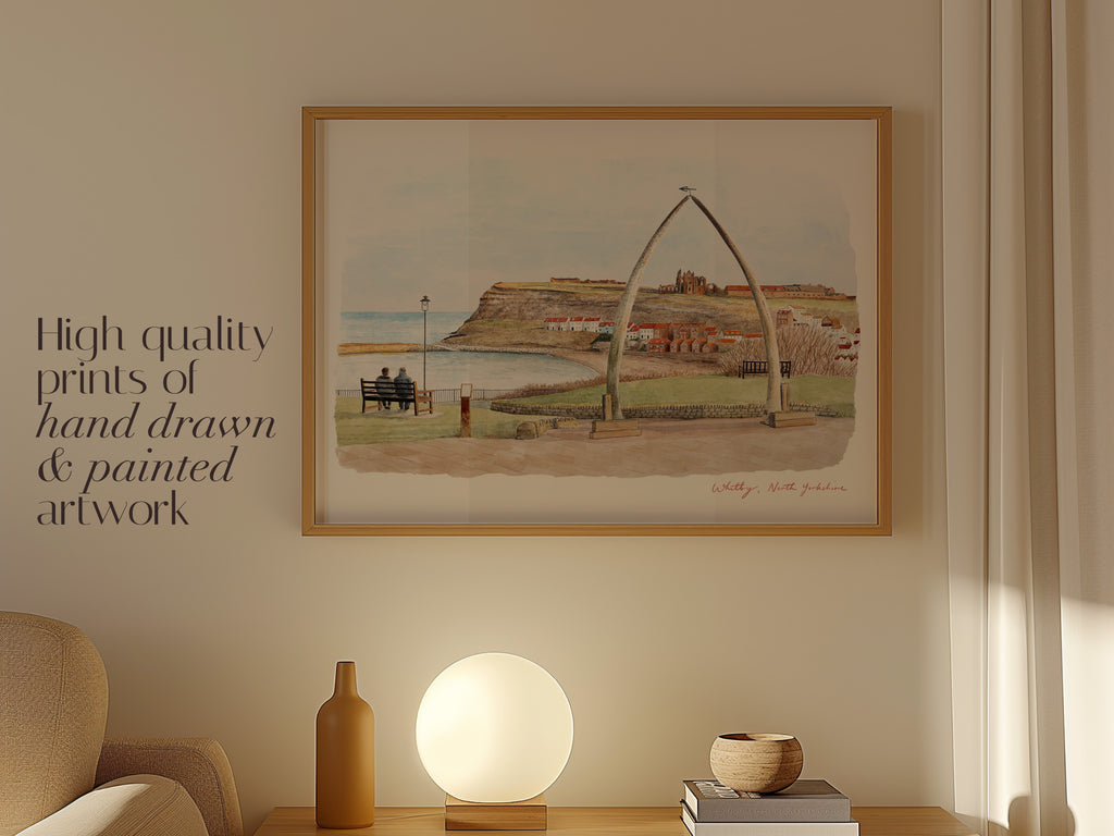 Whitby Art Print, North Yorkshire, Whalebones, England, Travel Watercolour Painting