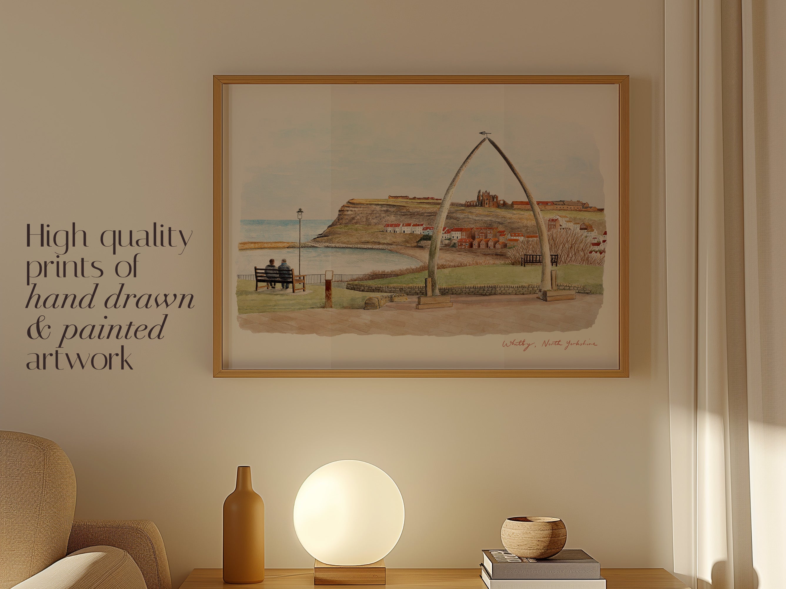 Whitby Art Print, North Yorkshire, Whalebones, England, Travel Watercolour Painting