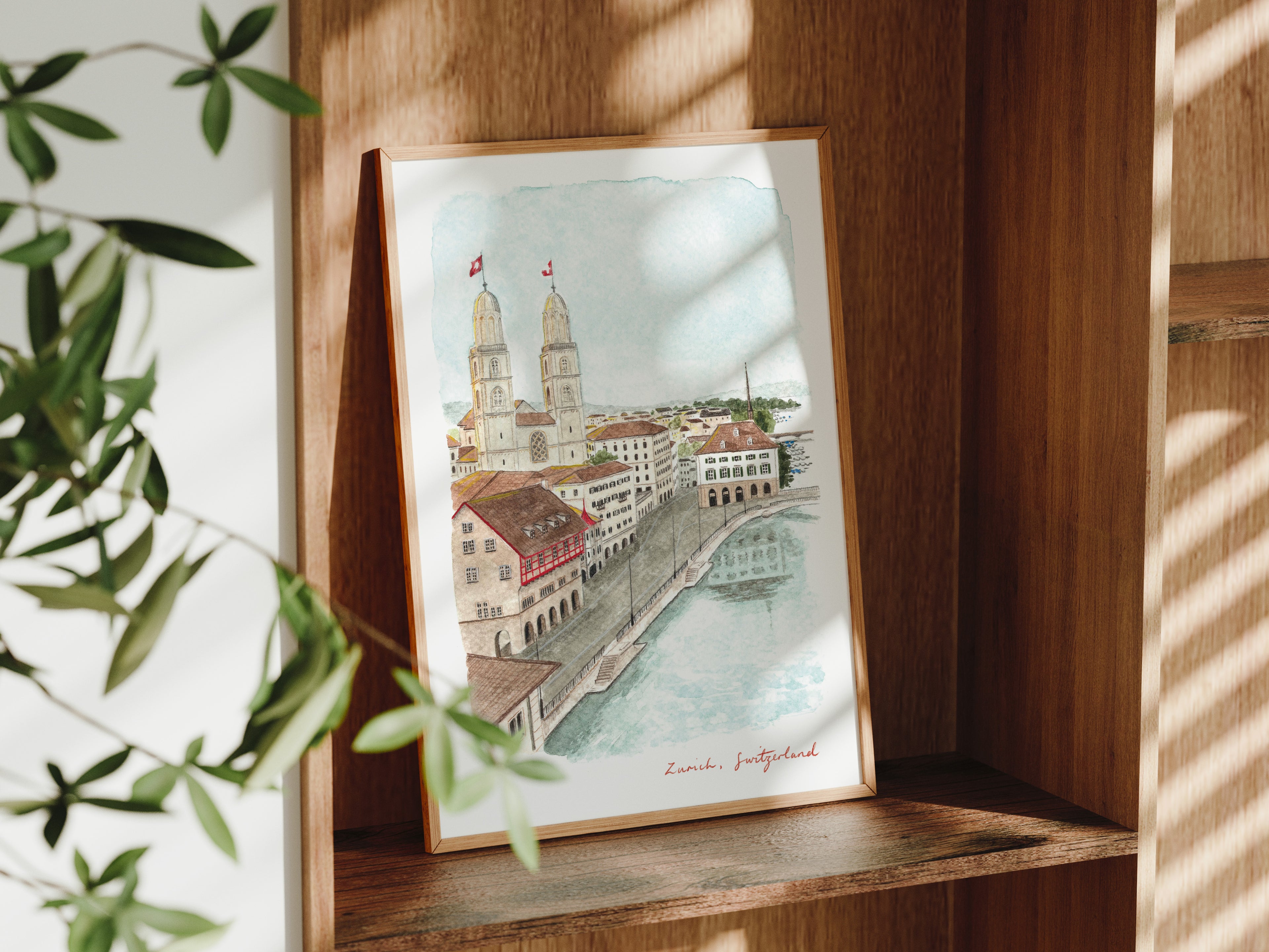 Zurich Art Print, Switzerland, Grossmünster Cathedral, Travel Watercolour Painting